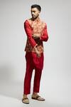 Buy_SVA by Sonam & Paras Modi_Orange Silk Embellished Jaal Embroidered Bundi _at_Aza_Fashions