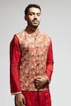Shop_SVA by Sonam & Paras Modi_Orange Silk Embellished Jaal Embroidered Bundi _Online_at_Aza_Fashions