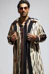 Shop_SVA by Sonam & Paras Modi_Black Silk Mask Tribal Patterned Colour Block Trench Coat _Online_at_Aza_Fashions