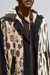 SVA by Sonam & Paras Modi_Black Silk Mask Tribal Patterned Colour Block Trench Coat _at_Aza_Fashions