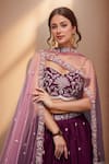 Samyukta Singhania_Burgundy Polyester, Net Sequins, Zari, Floral Bloom Embroidered Lehenga Set_at_Aza_Fashions