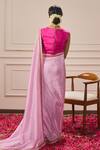 Shop_Issa Studio By Chetana & Swathi_Fuchsia Tissue Cut Work, Sequins V-neck Blush Pink Floral Embroidered Saree Set _at_Aza_Fashions
