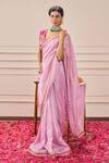 Issa Studio By Chetana & Swathi_Fuchsia Tissue Cut Work, Sequins V-neck Blush Pink Floral Embroidered Saree Set _Online_at_Aza_Fashions