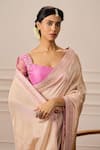 Buy_Issa Studio By Chetana & Swathi_Pink Organza Sequins Sweetheart Apricot Saree With Floral Embroidered Blouse _Online_at_Aza_Fashions