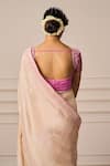 Issa Studio By Chetana & Swathi_Pink Organza Sequins Sweetheart Apricot Saree With Floral Embroidered Blouse _at_Aza_Fashions