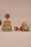 Smars Jewelry_Gold Plated Beads Ruby Stone Floral Jhumkas_Online_at_Aza_Fashions