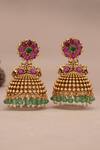 Shop_Smars Jewelry_Gold Plated Beads Ruby Stone Floral Jhumkas_at_Aza_Fashions