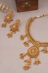 Shop_Smars Jewelry_Gold Plated Zari Carved Necklace Set_at_Aza_Fashions
