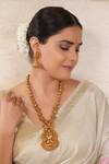 Buy_Smars Jewelry_Gold Plated Zari Maa Lakshmi Carved Necklace Set_at_Aza_Fashions