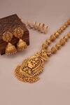 Shop_Smars Jewelry_Gold Plated Zari Maa Lakshmi Carved Necklace Set_at_Aza_Fashions