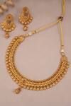 Shop_Smars Jewelry_Gold Plated Zari Antique Motif Carved Necklace Set_at_Aza_Fashions