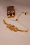 Shop_Smars Jewelry_Gold Plated Beads Goddess Laxmi Motif Choker Set _at_Aza_Fashions