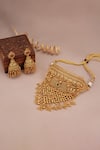 Shop_Smars Jewelry_Gold Plated Stones Floral Jaal Carved Necklace Set _at_Aza_Fashions