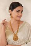 Buy_Smars Jewelry_Gold Plated Goddess Laxmi Carved Pendant Necklace Set_at_Aza_Fashions