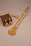 Shop_Smars Jewelry_Gold Plated Goddess Laxmi Carved Pendant Necklace Set_at_Aza_Fashions