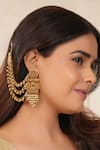 Shop Smars Jewelry Gold Plated Pearls Floral Carved Earrings With Ear Chain at Aza Fashions Shop_Smars Jewelry_Gold Plated Pearls Floral Carved Earrings With Ear Chain_at_Aza_Fashions