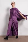 Buy_Devina Juneja_Purple Satin Lasercut Cape And Knot Skirt Set _at_Aza_Fashions