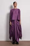 Shop_Devina Juneja_Purple Satin Lasercut Cape And Knot Skirt Set _at_Aza_Fashions