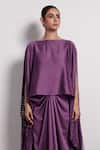 Devina Juneja_Purple Satin Lasercut Cape And Knot Skirt Set _Online_at_Aza_Fashions