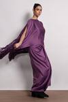 Buy_Devina Juneja_Purple Satin Lasercut Cape And Knot Skirt Set _Online_at_Aza_Fashions