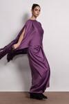 Shop_Devina Juneja_Purple Satin Lasercut Cape And Knot Skirt Set _Online_at_Aza_Fashions