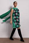 Devina Juneja_Green Crepe Embroidery Cowl Neck Floral Applique Scarf Dress _Online_at_Aza_Fashions