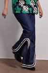 Shop_Devina Juneja_Blue Denim Flared Pant With Contrast Border _at_Aza_Fashions