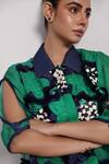 Devina Juneja Green Organza Embroidery Collared Floral Applique Shirt Online at Aza Fashions Devina Juneja_Green Organza Embroidery Collared Floral Applique Shirt _Online_at_Aza_Fashions
