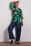 Buy Devina Juneja Green Organza Embroidery Collared Floral Applique Wrap Shirt at Aza Fashions Buy_Devina Juneja_Green Organza Embroidery Collared Floral Applique Wrap Shirt _at_Aza_Fashions