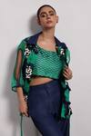 Buy Devina Juneja Green Organza Embroidery Collared Floral Applique Wrap Shirt Online at Aza Fashions Buy_Devina Juneja_Green Organza Embroidery Collared Floral Applique Wrap Shirt _Online_at_Aza_Fashions