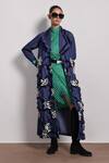 Buy_Devina Juneja_Blue Leather Fringe Collared Applique Embroidered Jacket _at_Aza_Fashions
