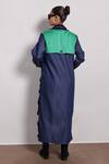 Shop_Devina Juneja_Blue Leather Fringe Collared Applique Embroidered Jacket _at_Aza_Fashions