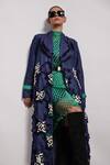 Devina Juneja_Blue Leather Fringe Collared Applique Embroidered Jacket _Online_at_Aza_Fashions