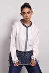 Buy_Devina Juneja_White Cotton Applique Round Neck Leather Embroidered Shirt _at_Aza_Fashions