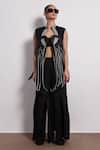 Buy_Devina Juneja_Black Crepe Tassels Round Neck Thread Woven Rope Jacket _at_Aza_Fashions