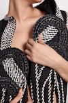 Devina Juneja_Black Crepe Tassels Round Neck Thread Woven Rope Jacket _Online_at_Aza_Fashions