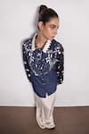 Devina Juneja_Blue Denim Applique Collared Foliage Leather Shirt _Online_at_Aza_Fashions