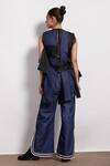 Shop_Devina Juneja_Blue Denim Patchwork Round Neck Woven Long Top _at_Aza_Fashions