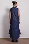 Shop_Devina Juneja_Blue Denim Round Neck Sleeveless Dress With Leather Motifs _at_Aza_Fashions