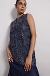 Buy_Devina Juneja_Blue Denim Round Neck Sleeveless Dress With Leather Motifs _Online_at_Aza_Fashions