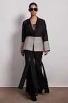 Buy_Devina Juneja_Black Monochrome Woven Blazer _at_Aza_Fashions