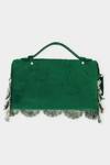 Shop_Aanchal Sayal_Emerald Green Cutdana 3d Scalloped Handbag_at_Aza_Fashions