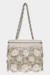 Shop Aanchal Sayal Beige Cutdana And Silver 3d Floret Embellished Box Bag Online at Aza Fashions Shop_Aanchal Sayal_Beige Cutdana And Silver 3d Floret Embellished Box Bag_Online_at_Aza_Fashions