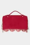 Shop_Aanchal Sayal_Red Cutdana Crimsonlux 3d Petal Bloom Pouch Bag_at_Aza_Fashions