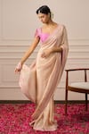 Buy_Issa Studio By Chetana & Swathi_Pink Organza Sequins Sweetheart Apricot Saree With Floral Embroidered Blouse _at_Aza_Fashions