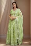 Buy Naintara Bajaj Green Organza Embroidery V-neck Geometric And Floral Lehenga Set at Aza Fashions Buy_Naintara Bajaj_Green Organza Embroidery V-neck Geometric And Floral Lehenga Set _at_Aza_Fashions