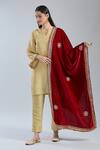 Samyukta Singhania_Maroon Velvet Embroidery Floral Dupatta _Online_at_Aza_Fashions
