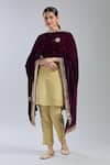 Naintara Bajaj_Wine Velvet Beads, Stones Floral Butti Embroidered Dupatta _Online_at_Aza_Fashions