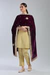 Naintara Bajaj_Wine Velvet Beads, Stones Floral Butti Embroidered Dupatta _at_Aza_Fashions