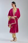Shop_Naintara Bajaj_Magenta Velvet Beads, Stones Floral Embroidered Dupatta _at_Aza_Fashions